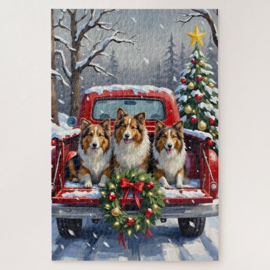 Shetland Sheepdog Christmas Red Truck Holiday Legpuzzel (Verticaal)