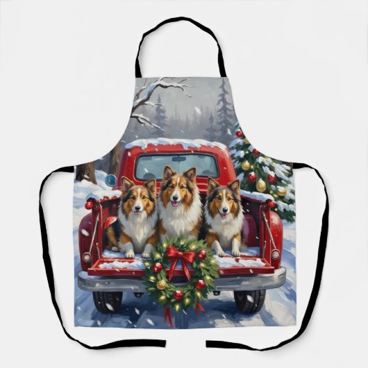 Shetland Sheepdog Christmas Red Truck Holiday Schort (Voorkant)