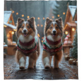 Shetland Sheepdog Christmas Snow Holiday  Douchegordijn (Voorkant)