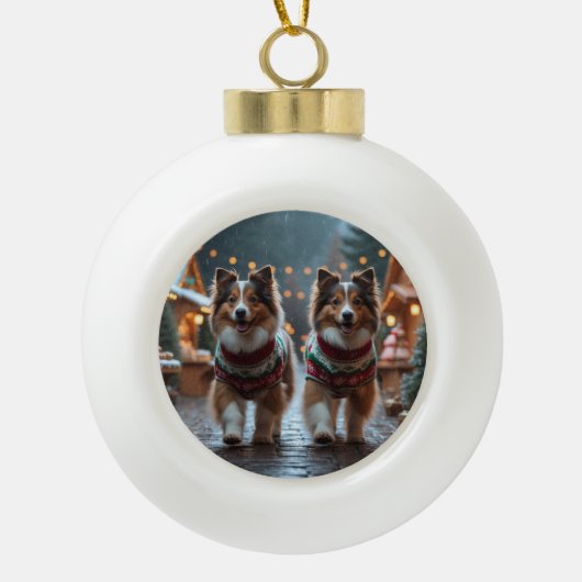 Shetland Sheepdog Christmas Snow Holiday  Keramische Bal Ornament (Voorkant)