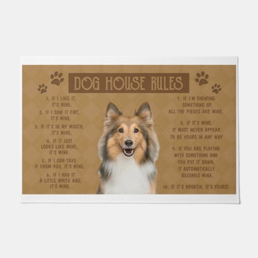 Shetland Sheepdog Dog House regels, als het gebrok Deurmat (Voorkant)
