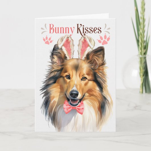 Shetland Sheepdog Dog in Bunny Ears voor Pasen Feestdagen Kaart (Voorkant)