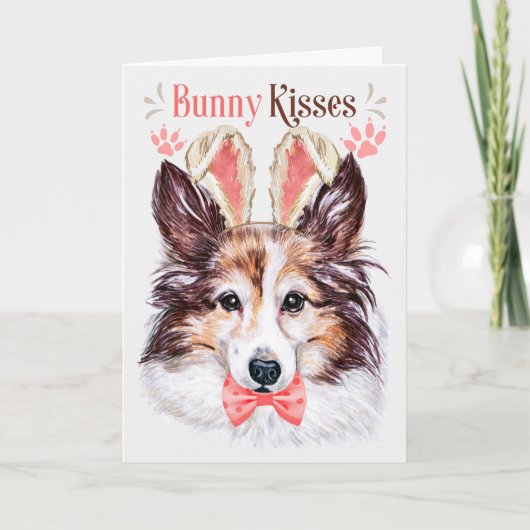 Shetland Sheepdog Dog in Bunny Ears voor Pasen Feestdagen Kaart (Voorkant)