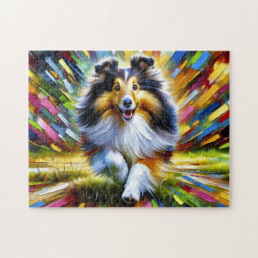 Shetland Sheepdog Dog Portret Acryl Art Print Legpuzzel (Horizontaal)