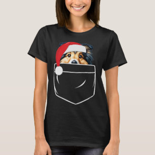 Shetland Sheepdog Dog Santa Hat Christmas Pocket F T-shirt