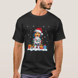 Shetland Sheepdog Dog Santa Hat Kerstboom Lig T-shirt
