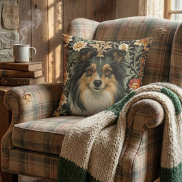 Shetland Sheepdog Driekleur Sheltie Vintage Bloemm Kussen