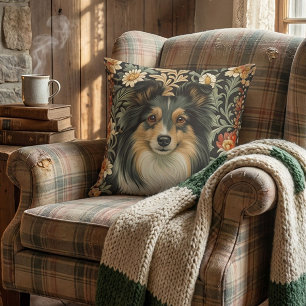 Shetland Sheepdog Driekleur Sheltie Vintage Bloemm Kussen