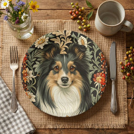 Shetland Sheepdog Driekleur Sheltie Vintage Bloemm Papieren Bordje