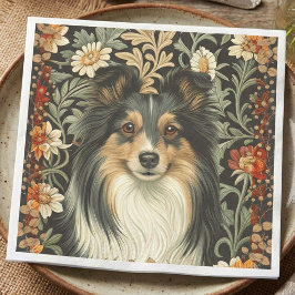 Shetland Sheepdog Driekleur Sheltie Vintage Bloemm Servet