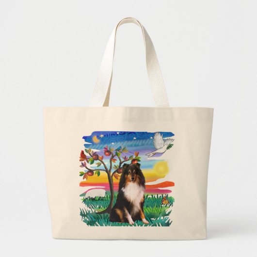 Shetland Sheepdog (drievoudig) Grote Tote Bag (Voorkant)