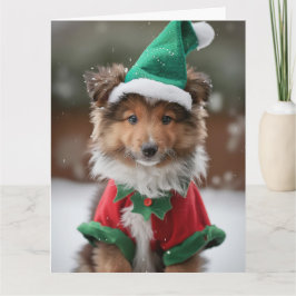 Shetland Sheepdog Elf Puppy Kerst Kaart