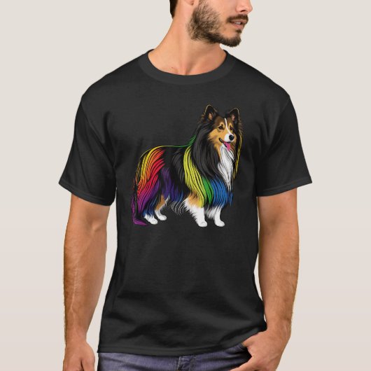 Shetland Sheepdog Gay Pride LGBT Rainbow Flag Shel T-shirt (Voorkant)