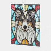 Shetland Sheepdog "Glas in lood" Glas Ornament (Voorkant links)