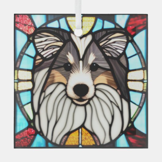 Shetland Sheepdog "Glas in lood" Glas Ornament (Voorkant)