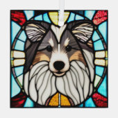 Shetland Sheepdog "Glas in lood" Glas Ornament (Achterkant)