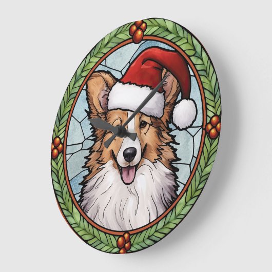Shetland Sheepdog Glas in lood Kerstmis Grote Klok (Hoek)