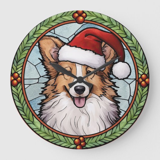 Shetland Sheepdog Glas in lood Kerstmis Grote Klok (Voorkant)