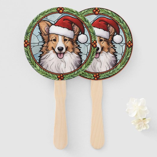 Shetland Sheepdog Glas in lood Kerstmis Handwaaier (Voorkant en achterkant)