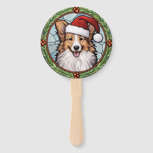 Shetland Sheepdog Glas in lood Kerstmis Handwaaier (Voorkant)