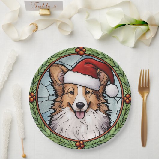 Shetland Sheepdog Glas in lood Kerstmis Papieren Bordje (Huwelijk)