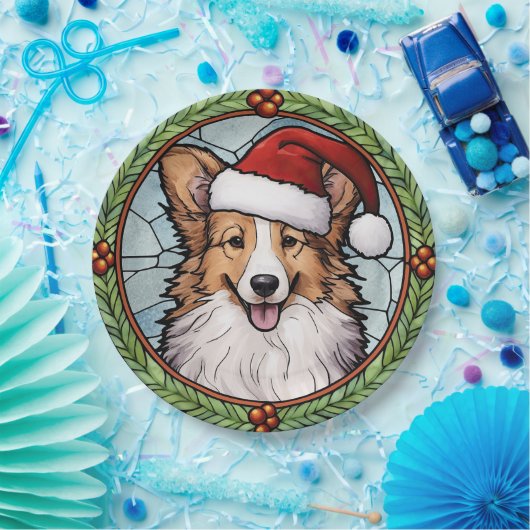 Shetland Sheepdog Glas in lood Kerstmis Papieren Bordje (Feest)