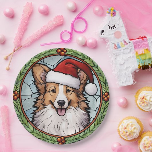 Shetland Sheepdog Glas in lood Kerstmis Papieren Bordje (Feest)