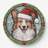 Shetland Sheepdog Glas in lood Kerstmis Papieren Bordje (Voorkant)