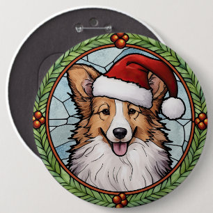Shetland Sheepdog Glas in lood Kerstmis Ronde Button 6,0 Cm