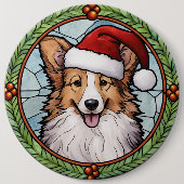 Shetland Sheepdog Glas in lood Kerstmis Ronde Button 6,0 Cm (Voorkant)