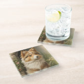 Shetland Sheepdog Glazen Onderzetter (Schuin)