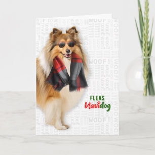 Shetland Sheepdog Grappige Vlooien Navidog Kerstmi Feestdagen Kaart
