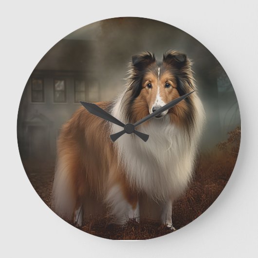 Shetland Sheepdog Halloween eng Grote Klok (Voorkant)