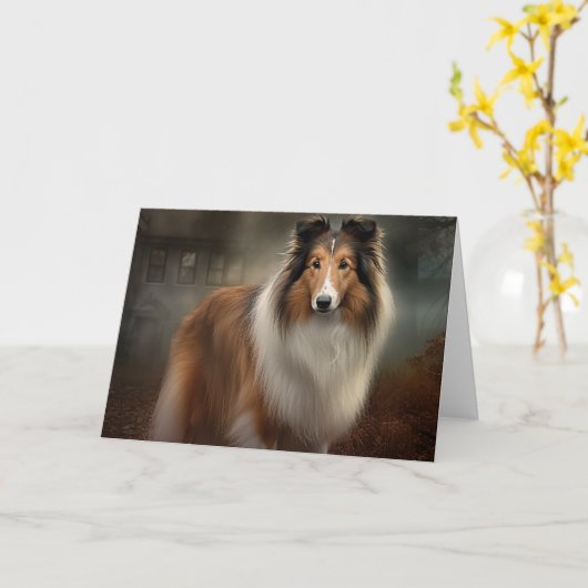 Shetland Sheepdog Halloween eng Kaart (Gele Bloem)