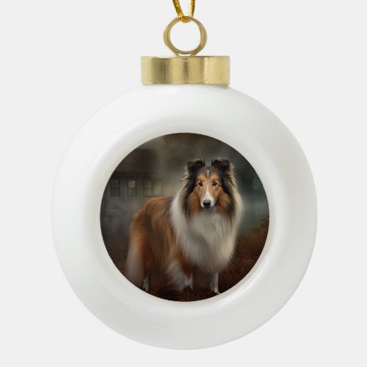 Shetland Sheepdog Halloween eng Keramische Bal Ornament (Voorkant)