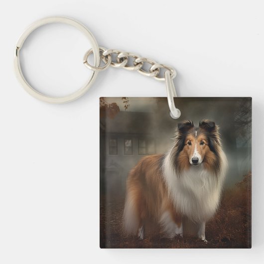 Shetland Sheepdog Halloween eng Sleutelhanger (Voorkant)