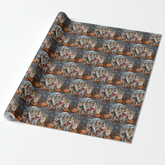 Shetland Sheepdog Halloween Spoken  Cadeaupapier (Uitgerold)