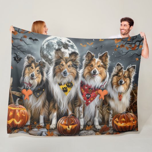Shetland Sheepdog Halloween Spoken  Fleece Deken (In situ)