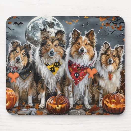 Shetland Sheepdog Halloween Spokengeest Muismat (Voorkant)