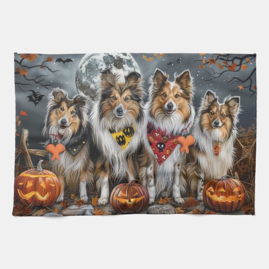 Shetland Sheepdog Halloween Spokengeest Theedoek (Horizontaal)