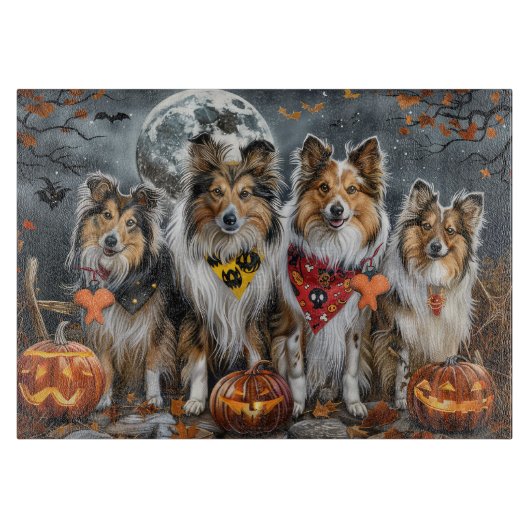 Shetland Sheepdog Halloween Spokenverwekkend Snijplank (Voorkant)