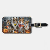 Shetland Sheepdog Halloween Spooky Bagagelabel (Voorkant horizontaal)
