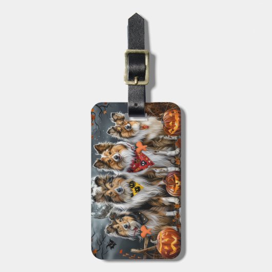 Shetland Sheepdog Halloween Spooky Bagagelabel (Voorkant verticaal)