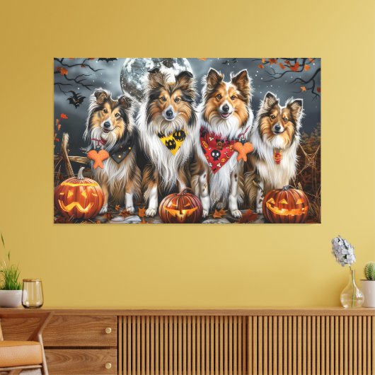 Shetland Sheepdog Halloween Spooky Canvas Afdruk (Insitu (Woonkamer))