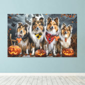 Shetland Sheepdog Halloween Spooky Canvas Afdruk (Insitu (Houten vloer))