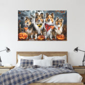 Shetland Sheepdog Halloween Spooky Canvas Afdruk (Insitu (Slaapkamer))
