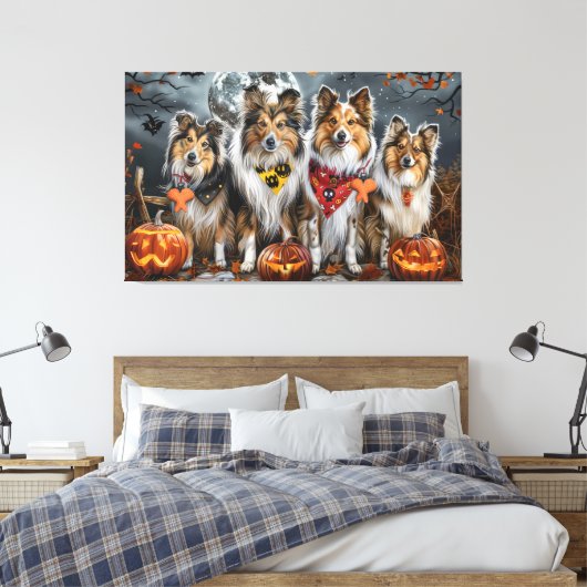 Shetland Sheepdog Halloween Spooky Canvas Afdruk (Insitu (Slaapkamer))
