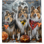 Shetland Sheepdog Halloween Spooky Douchegordijn (Voorkant)