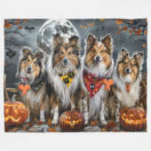Shetland Sheepdog Halloween Spooky Fleece Deken (Voorkant (Horizontaal))