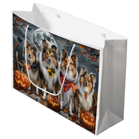 Shetland Sheepdog Halloween Spooky Groot Cadeauzakje (Voorkant Gekanteld)